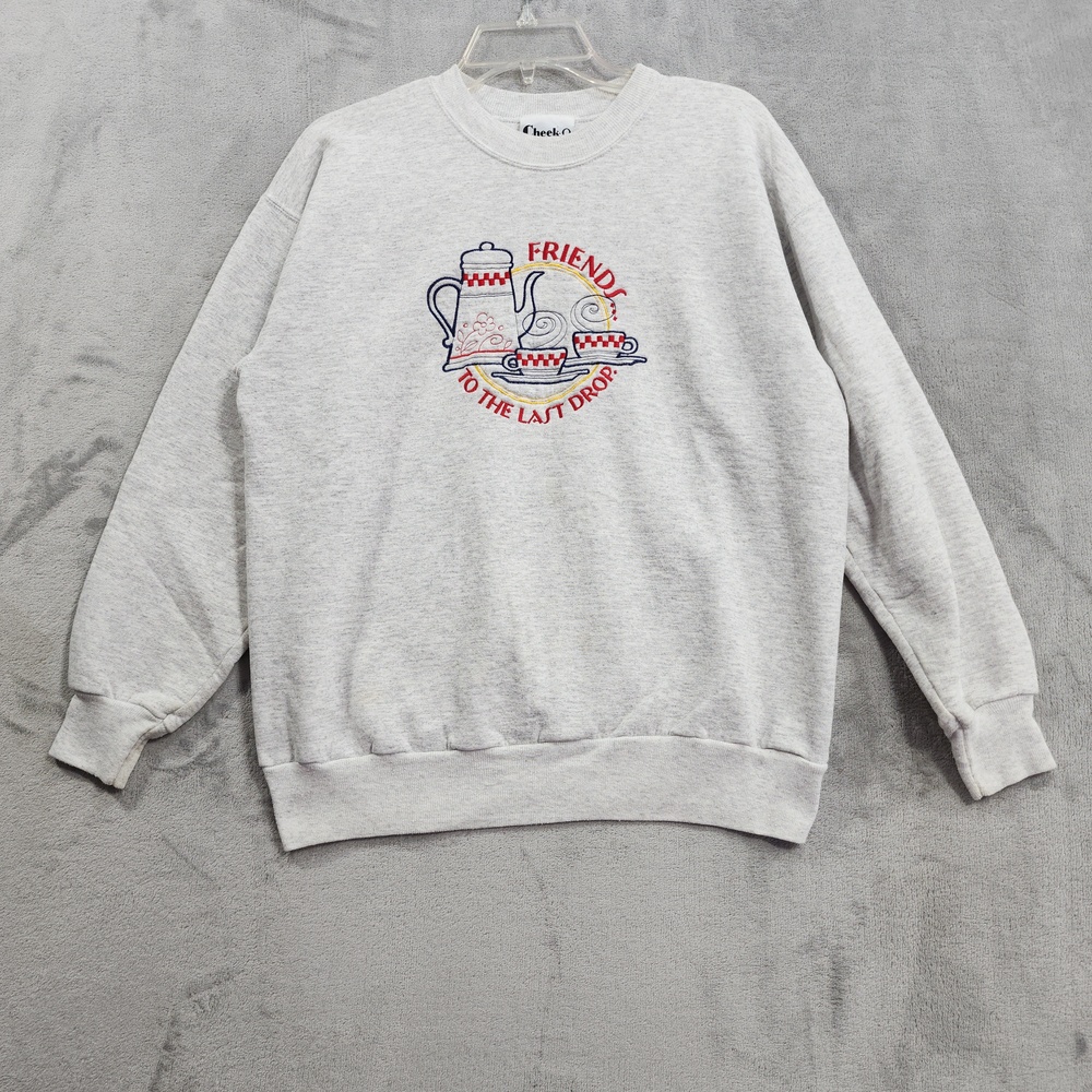 Vintage Cheek-O Sportswear Sweatshirt Womens M Gray Friends Coffee Embroidered